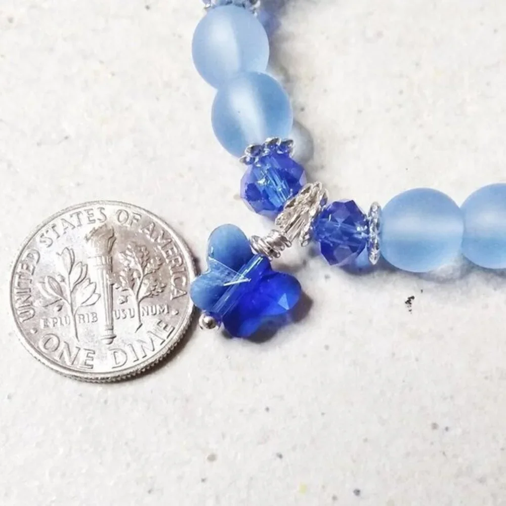 Blue Butterfly - Beaded Stretch Bracelet 4 Girls 5.5-6" Wrists! - Picture 3 of 9